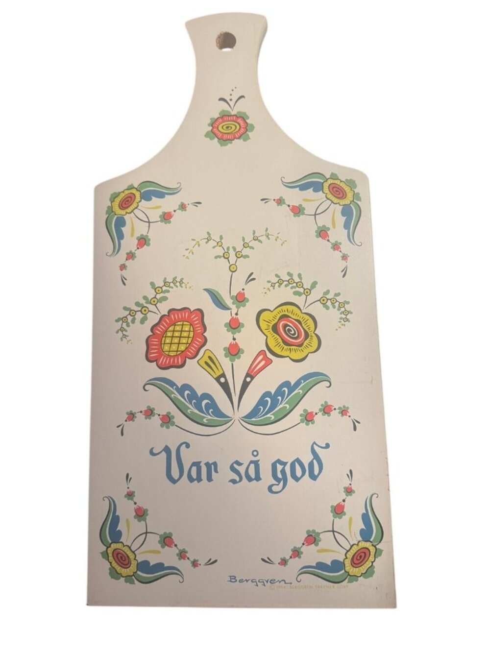 Vtg Berggren "Var Så God" Painted Folk Art Board – Mid Century Cottagecore